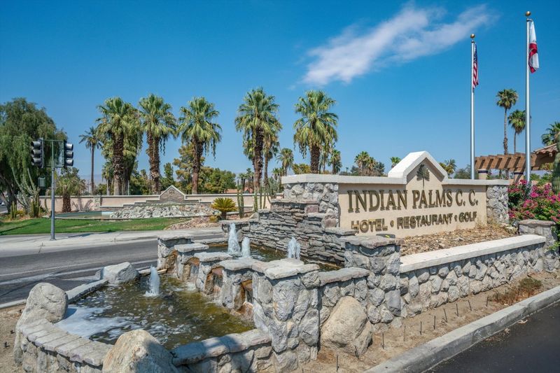 Indian Palms Country Club entrance sign and fountain, Indio CA